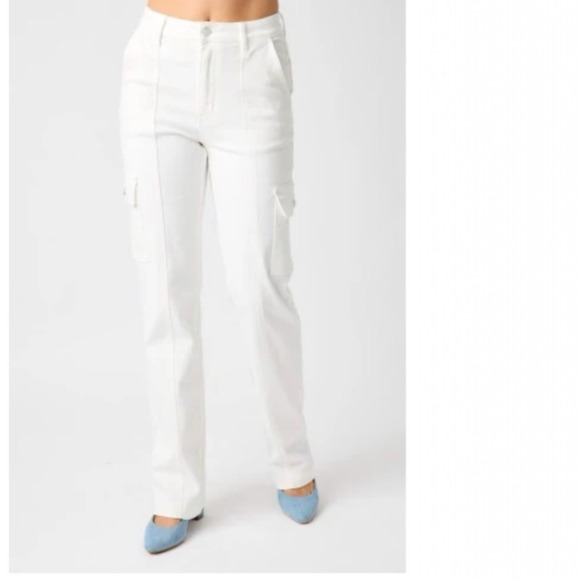 Judy Blue White High Rise Cargo Straight Leg Jeans Style Size 16W NEW pants Plus - Picture 1 of 11